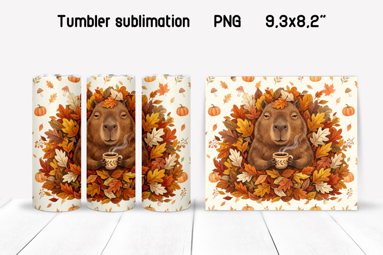 Fall Capybara Tumbler Wrap | Autumn Animal PNG example image 1
