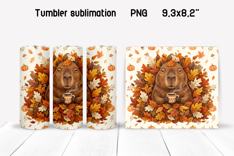 Fall Capybara Tumbler Wrap | Autumn Animal PNG