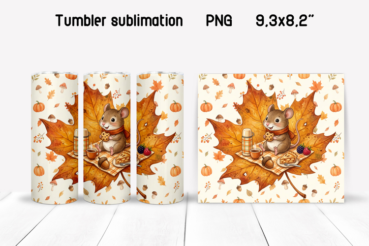 Fall Mouse Tumbler Wrap | Cute Autumn Mouse PNG