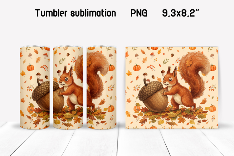Fall Squirrel Tumbler Wrap | Autumn Squirrel PNG