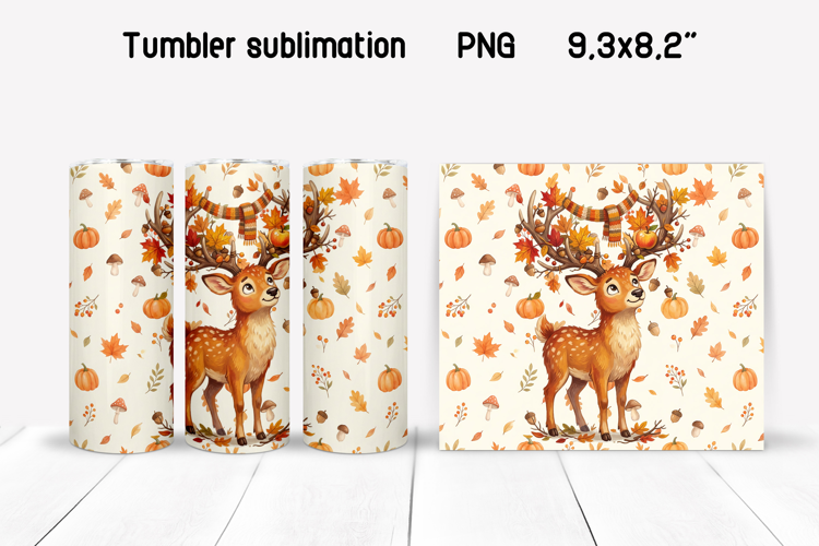 Fall Deer Tumbler Wrap PNG | Autumn Sublimation