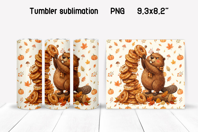 Fall Beaver Tumbler Wrap | Autumn Beaver PNG example image 1