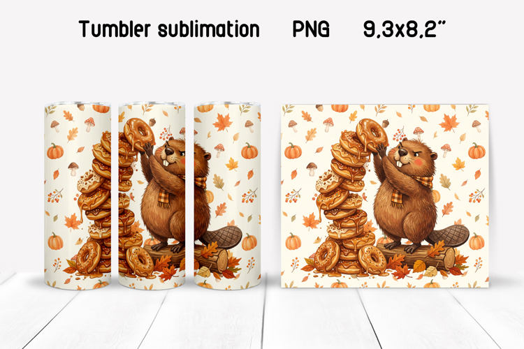 Fall Beaver Tumbler Wrap | Autumn Beaver PNG