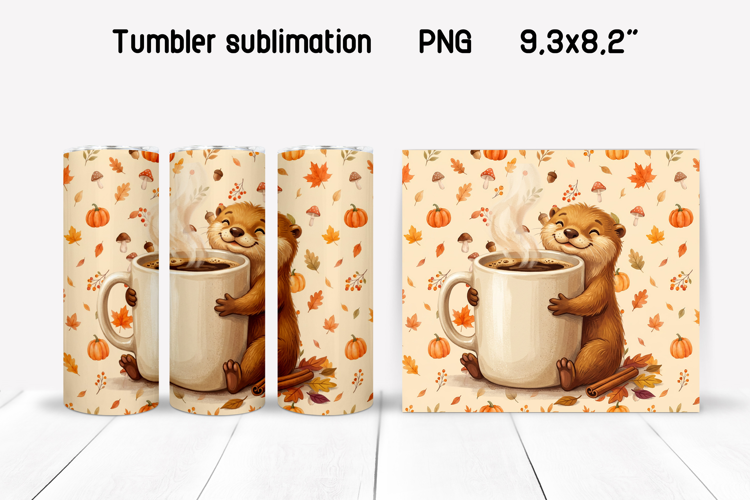 Fall Otter Tumbler Wrap | Autumn Coffee PNG
