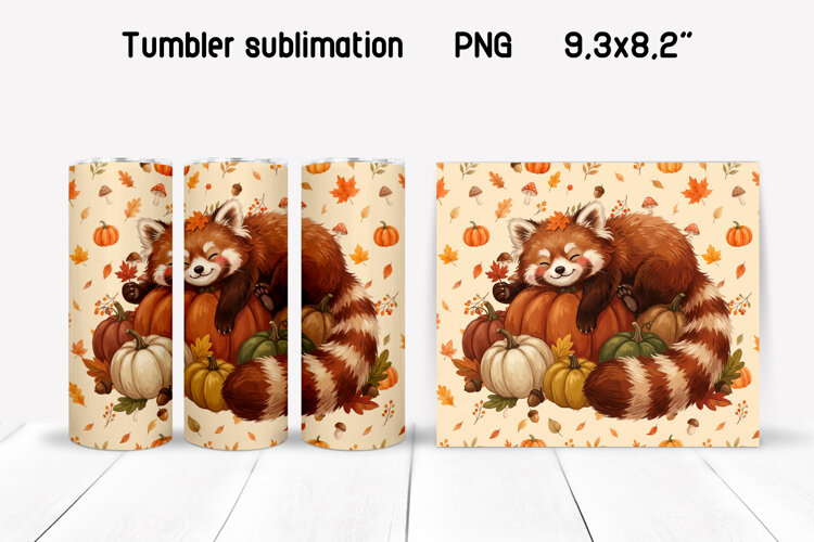 Fall Red Panda Tumbler Wrap | Autumn Panda PNG example image 1