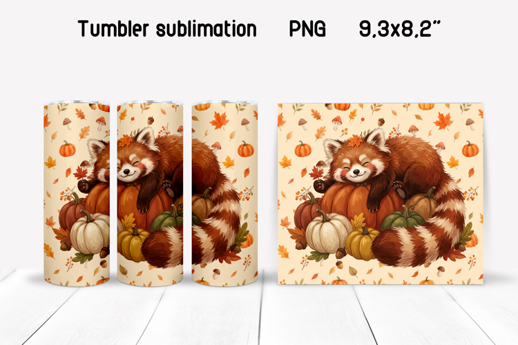 Fall Red Panda Tumbler Wrap | Autumn Panda PNG