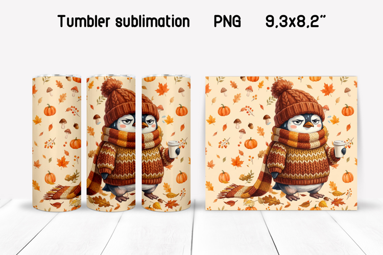 Grumpy Penguin Fall Tumbler Wrap | Autumn Sublimation PNG