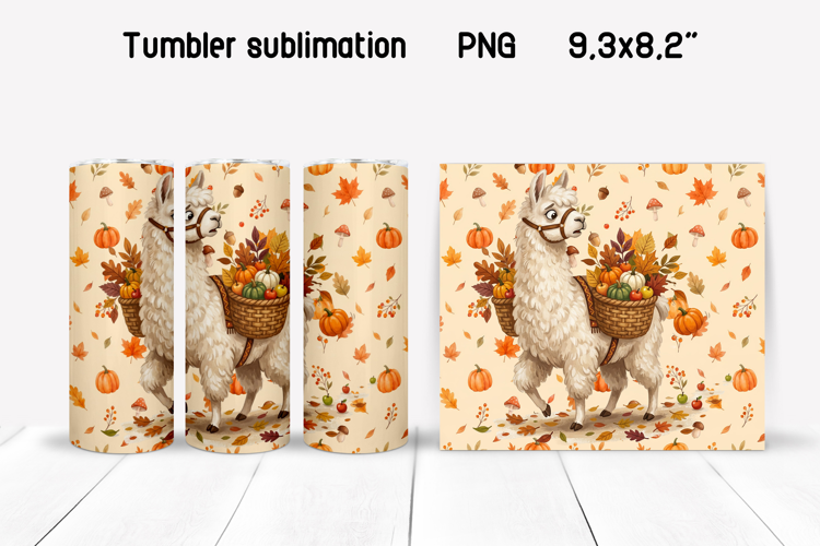 Fall Llama Tumbler Wrap | Autumn Sublimation PNG
