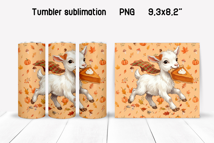 Fall Goat Tumbler Wrap | Pumpkin Pie Sublimation PNG