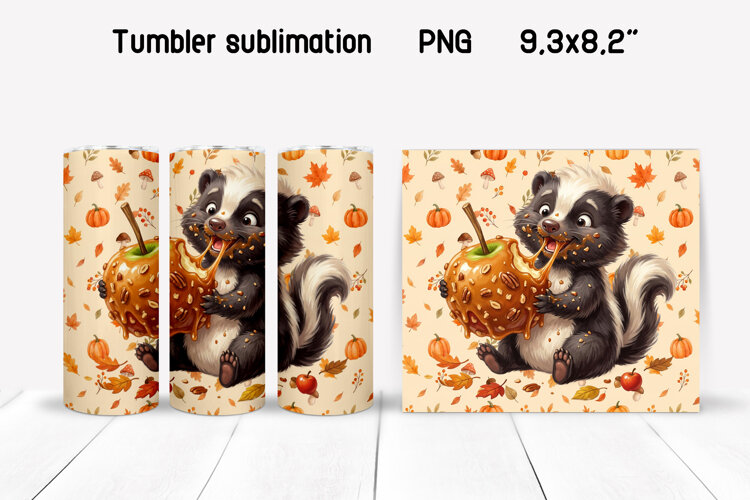 Fall Skunk Tumbler Wrap | Caramel Apple Sublimation PNG example image 1