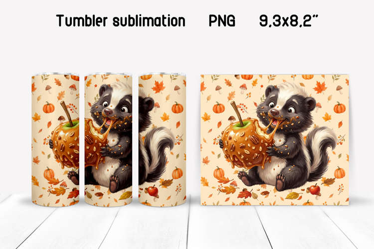Fall Skunk Tumbler Wrap | Caramel Apple Sublimation PNG