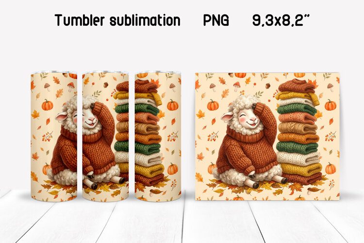 Cozy Sheep Tumbler Wrap | Fall Sweater Sublimation PNG example image 1