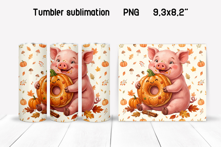 Fall Pig Tumbler Wrap | Pumpkin Donut Sublimation PNG
