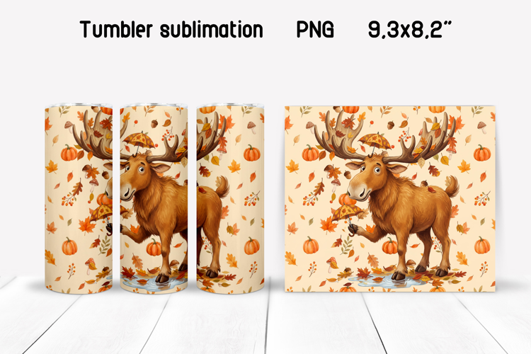 Fall Moose Tumbler Wrap | Autumn Umbrella Sublimation PNG