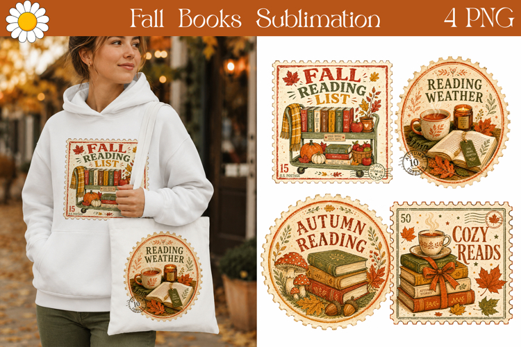 Fall Reading Stamps | Book Lover Sublimation