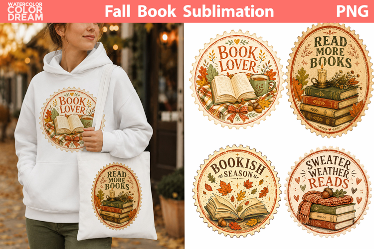 Fall Book Lover Stamps | Autumn Reading Sublimation
