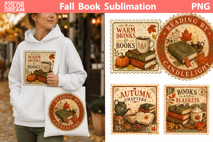 Cozy Fall Reading Stamps | Book Lover Sublimation