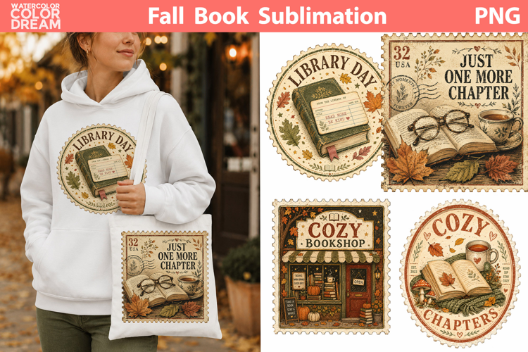 Cozy Library Stamps | Fall Reading Sublimation