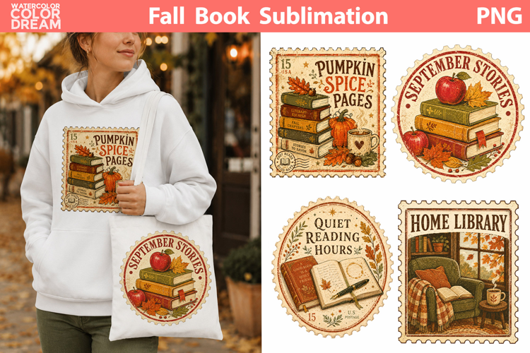 Fall Reading Stamps | Cozy Book Lover Sublimation