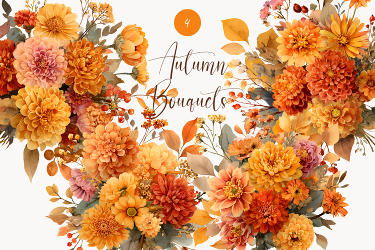 Watercolor Fall flowers - Fall clipart - Fall bouquets