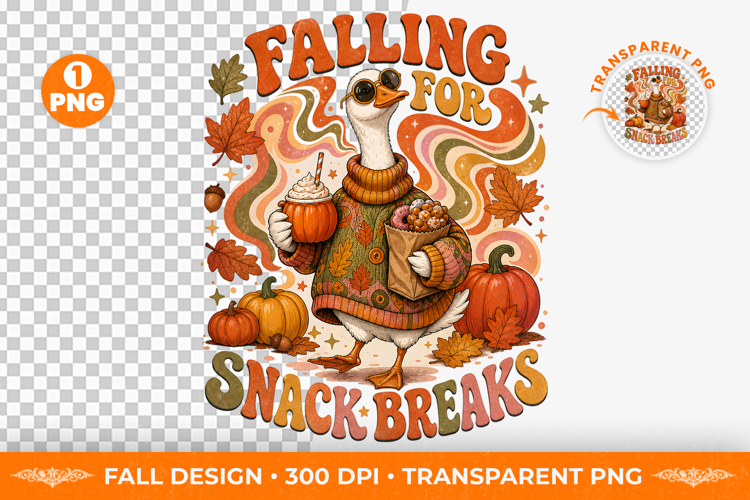 Falling for Snack Breaks Goose Fall T-Shirt Design PNG