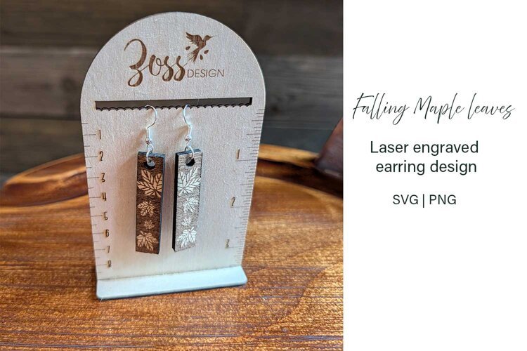 Rectangular Maple Leaf Laser Cut Earring SVG File example image 1