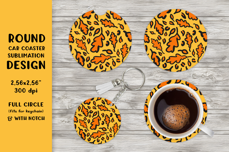 Fall leopard car coaster sublimation. Round design PNG 002