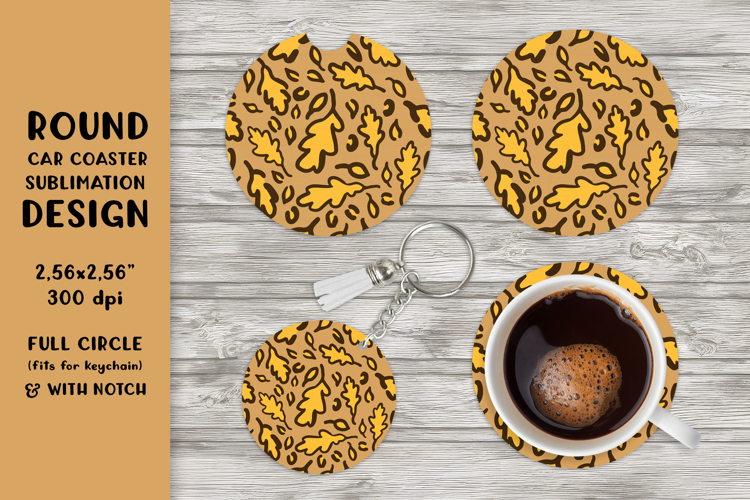 Fall leopard car coaster sublimation. Round design PNG 004
