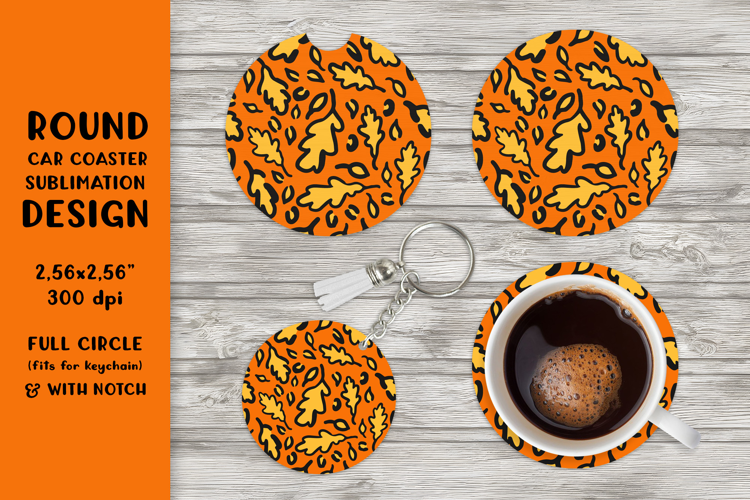 Fall leopard car coaster sublimation. Round design PNG 005