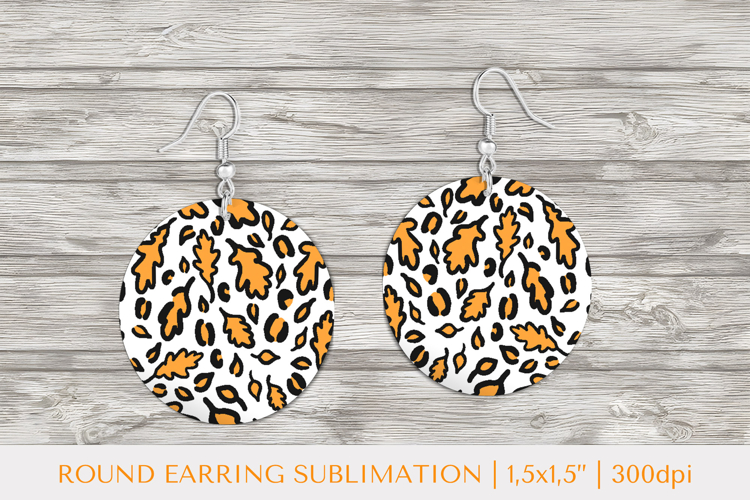 Fall leaves earring sublimation. Leopard round earrings 007