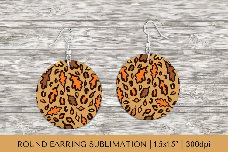 Fall leaves earring sublimation. Leopard round earrings 009
