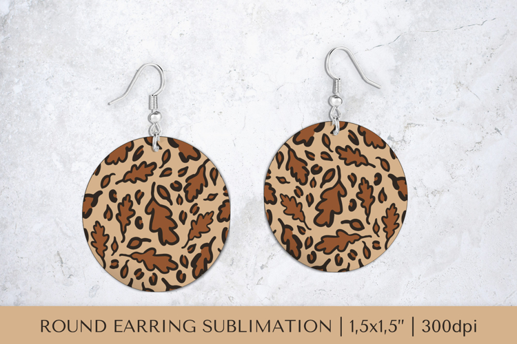 Fall leaves earring sublimation. Leopard round earrings 012