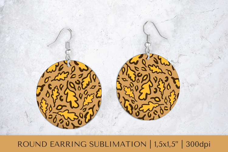 Fall leaves earring sublimation. Leopard round earrings 015