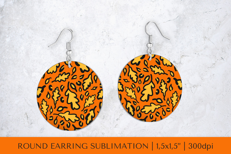 Fall leaves earring sublimation. Leopard round earrings 016
