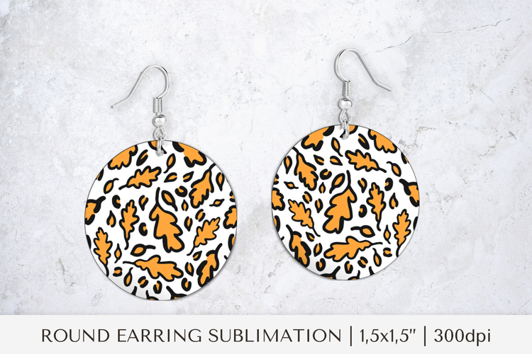 Fall leaves earring sublimation. Leopard round earrings 018