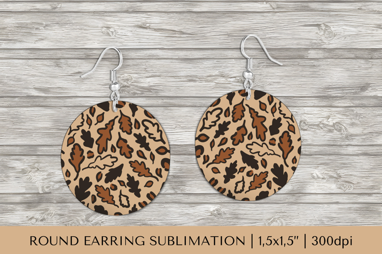 Fall leaves earring sublimation. Leopard round earrings 023