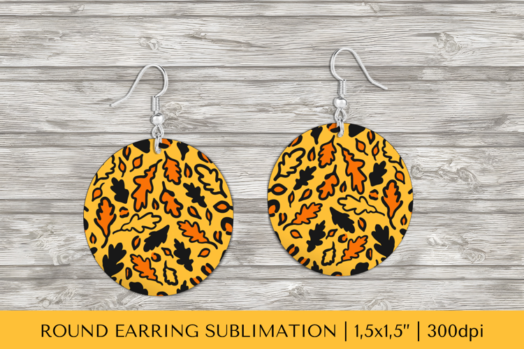 Fall leaves earring sublimation. Leopard round earrings 024