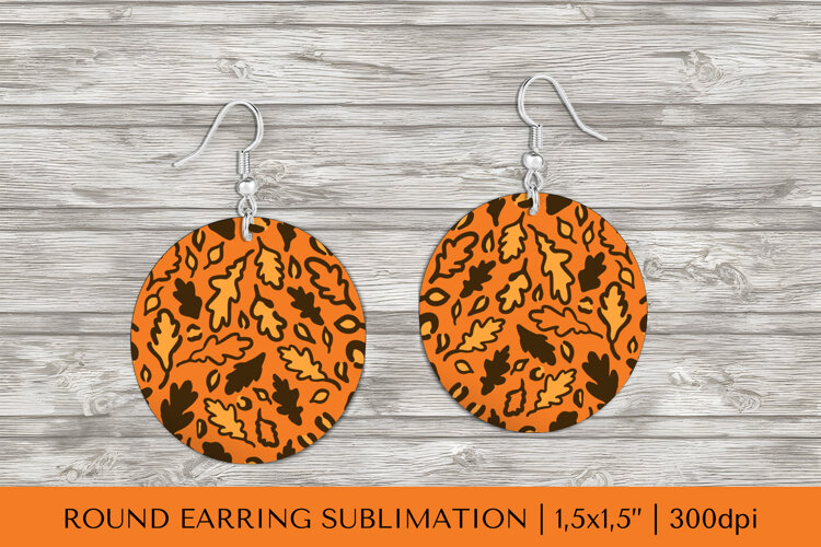 Fall leaves earring sublimation. Leopard round earrings 025 example image 1