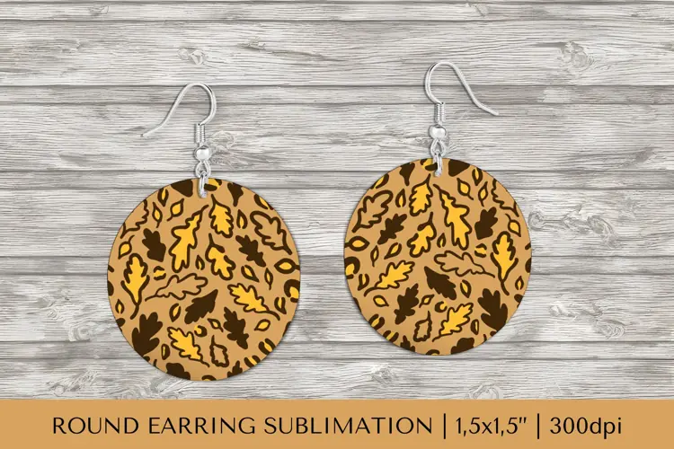 Fall leaves earring sublimation. Leopard round earrings 026