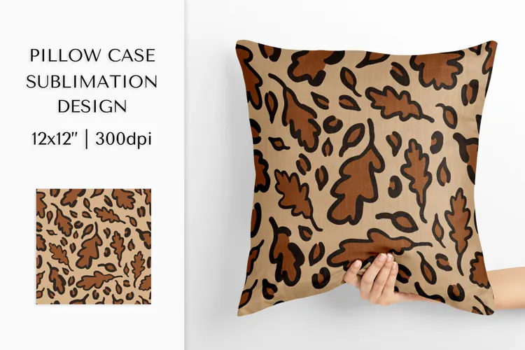 Fall Leaves Leopard Pillow Case Sublimation Design PNG 002