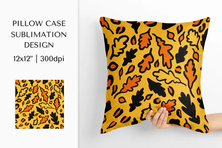 Fall Leaves Leopard Pillow Case Sublimation Design PNG 003