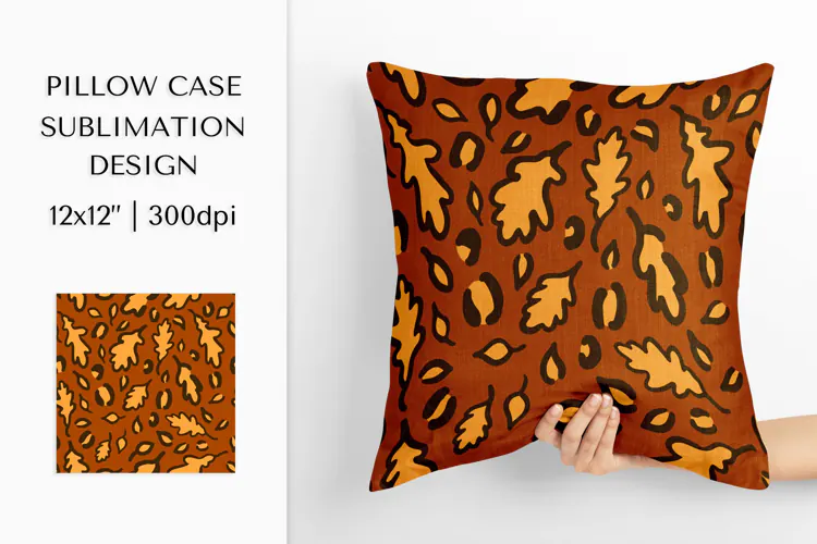 Fall Leaves Leopard Pillow Case Sublimation Design PNG 004