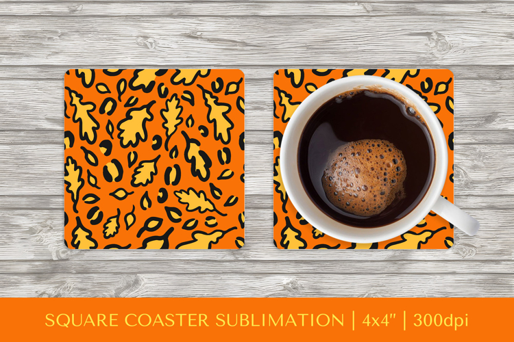 Fall leopard square coaster sublimation. Autumn coaster 06