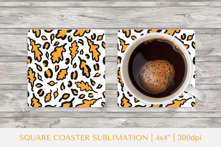 Fall leopard square coaster sublimation. Autumn coaster 07