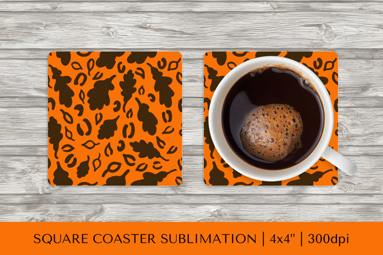Fall leopard square coaster sublimation. Autumn coaster 08