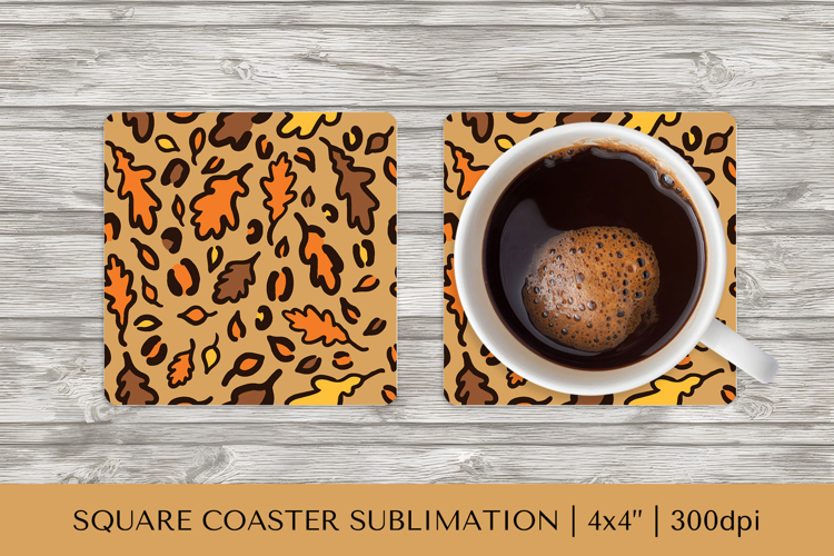 Fall leopard square coaster sublimation. Autumn coaster 09