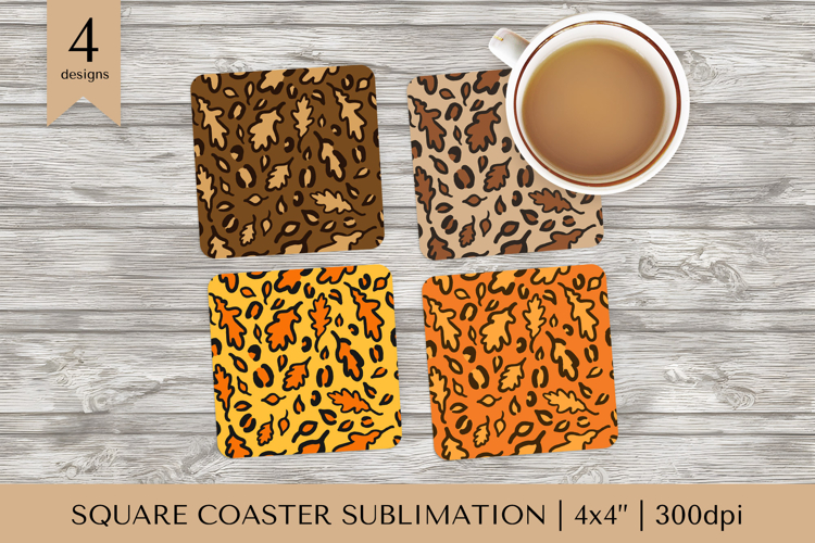 Fall leopard square coaster sublimation. Autumn coasters 10