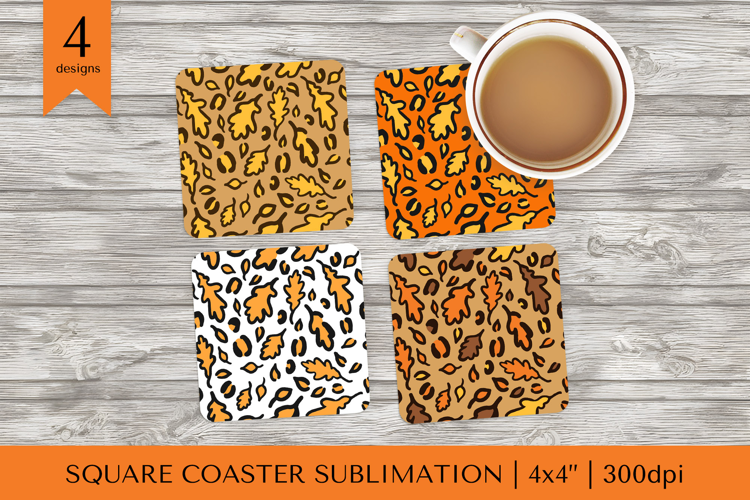 Fall leopard square coaster sublimation. Autumn coasters 11