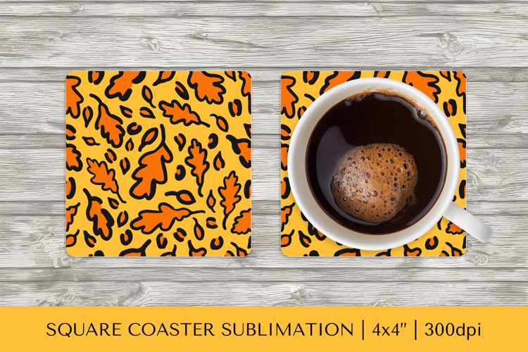 Fall leopard square coaster sublimation. Autumn coaster 15