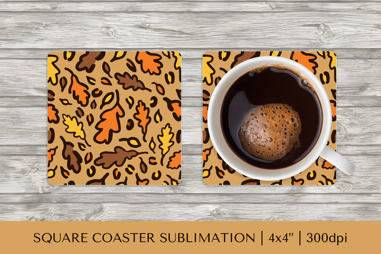 Fall leopard square coaster sublimation. Autumn coaster 18